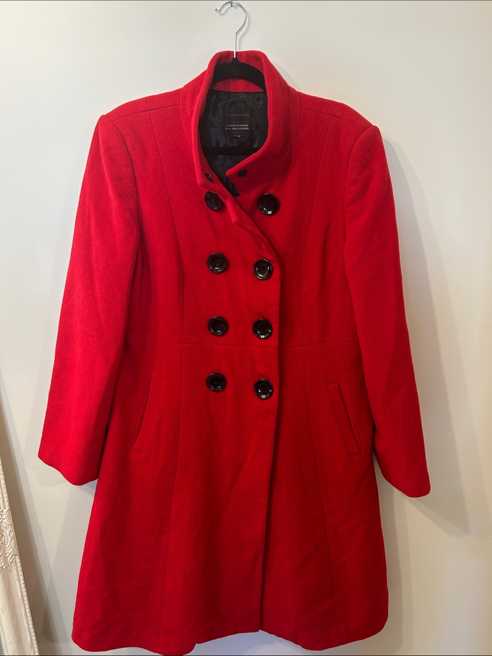 Double-Breasted Red Pea Coat for Women